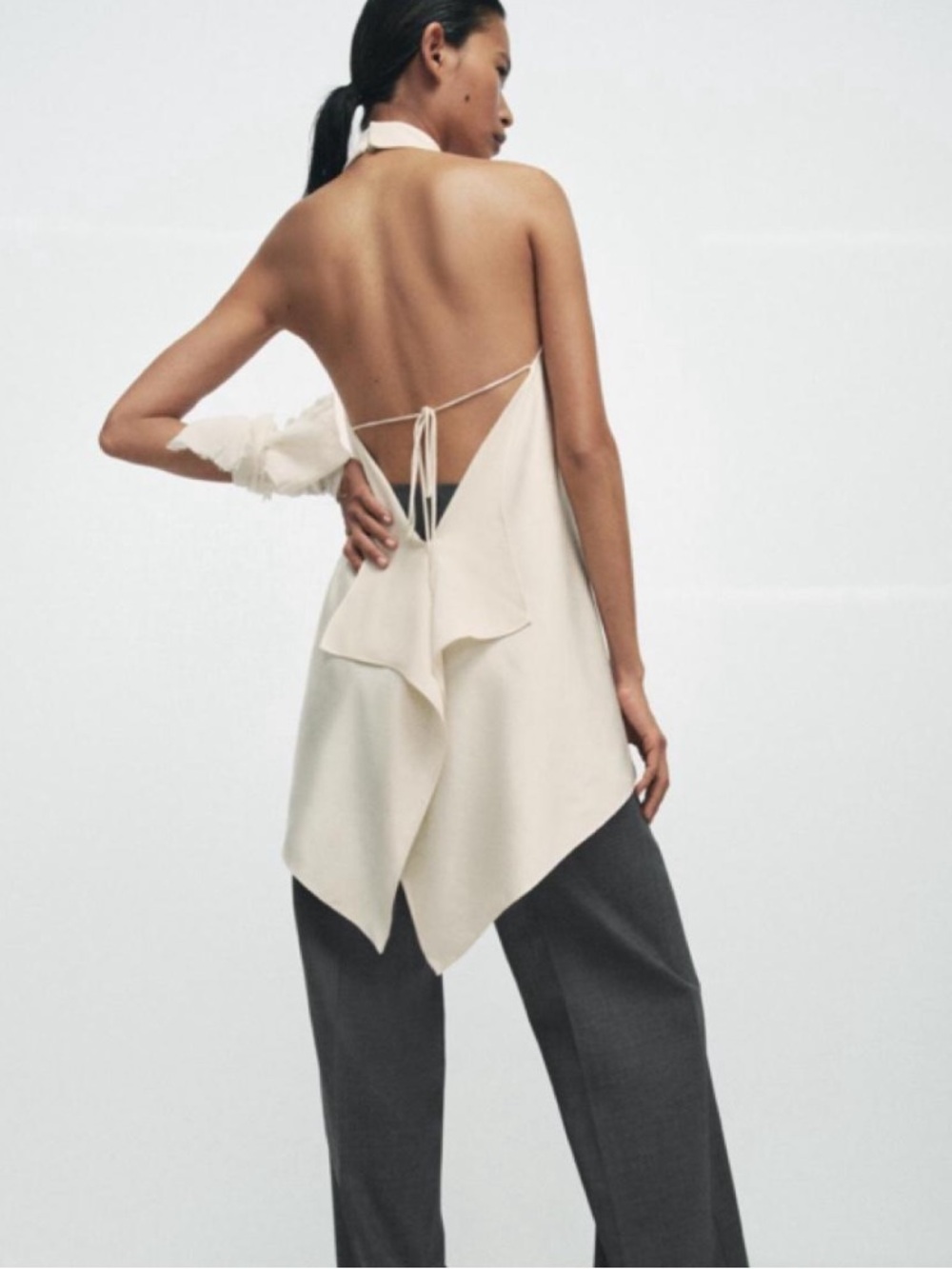 Zara Cream Backless Halter Tie Dress